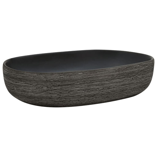 Benkeservant grå og svart oval 59x40x14 cm keramikk