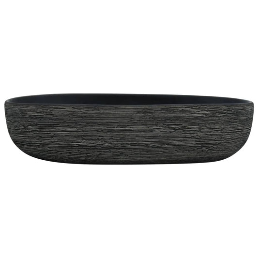 Benkeservant grå og svart oval 59x40x14 cm keramikk