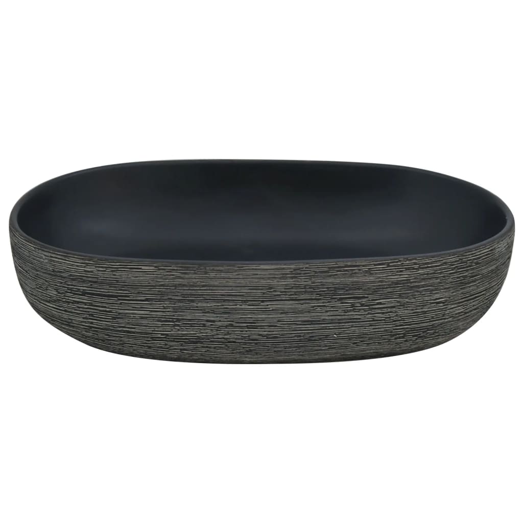 Benkeservant grå og svart oval 59x40x14 cm keramikk