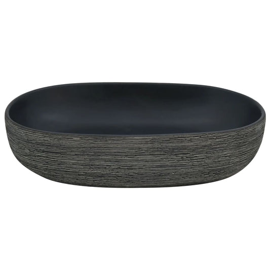 Benkeservant grå og svart oval 59x40x14 cm keramikk