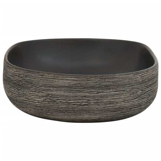Benkeservant grå og svart oval 59x40x14 cm keramikk