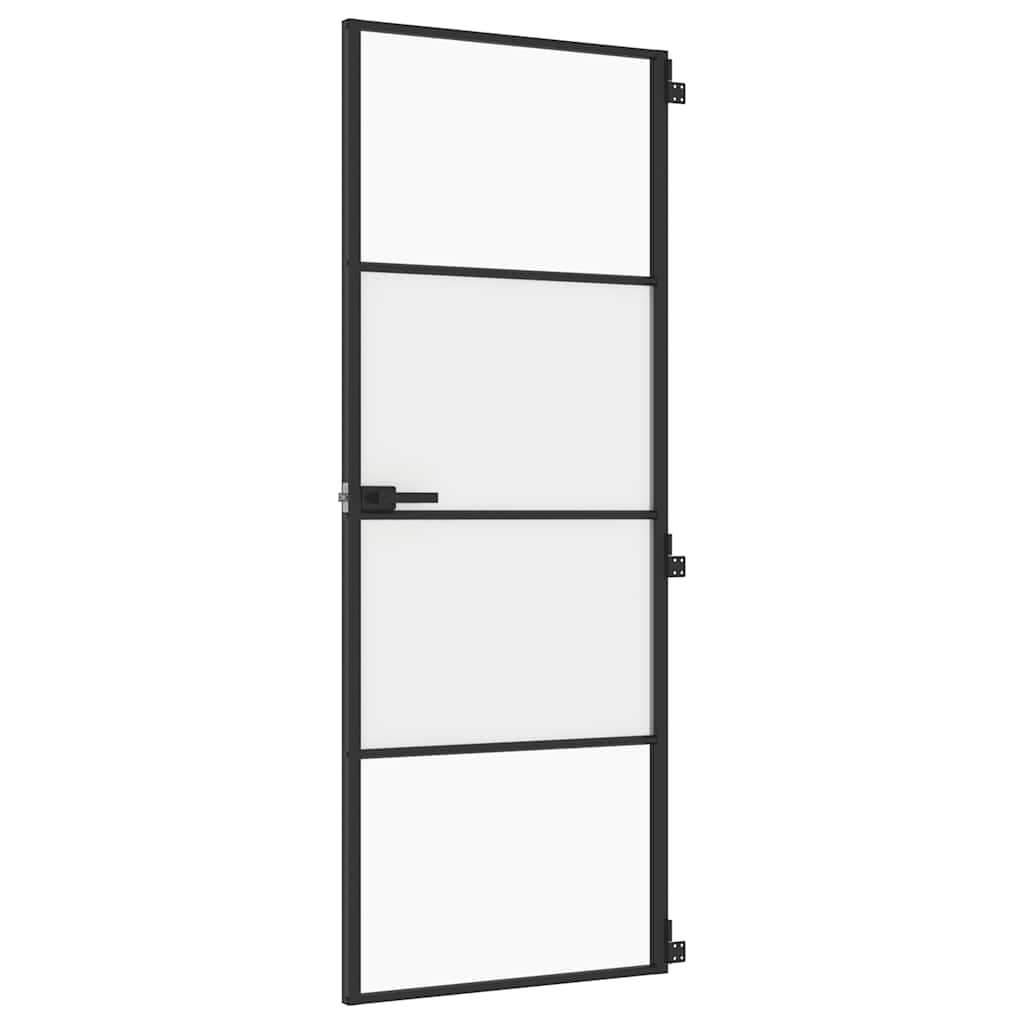 Innerdør slank svart 76x201,5 cm herdet glass og aluminium