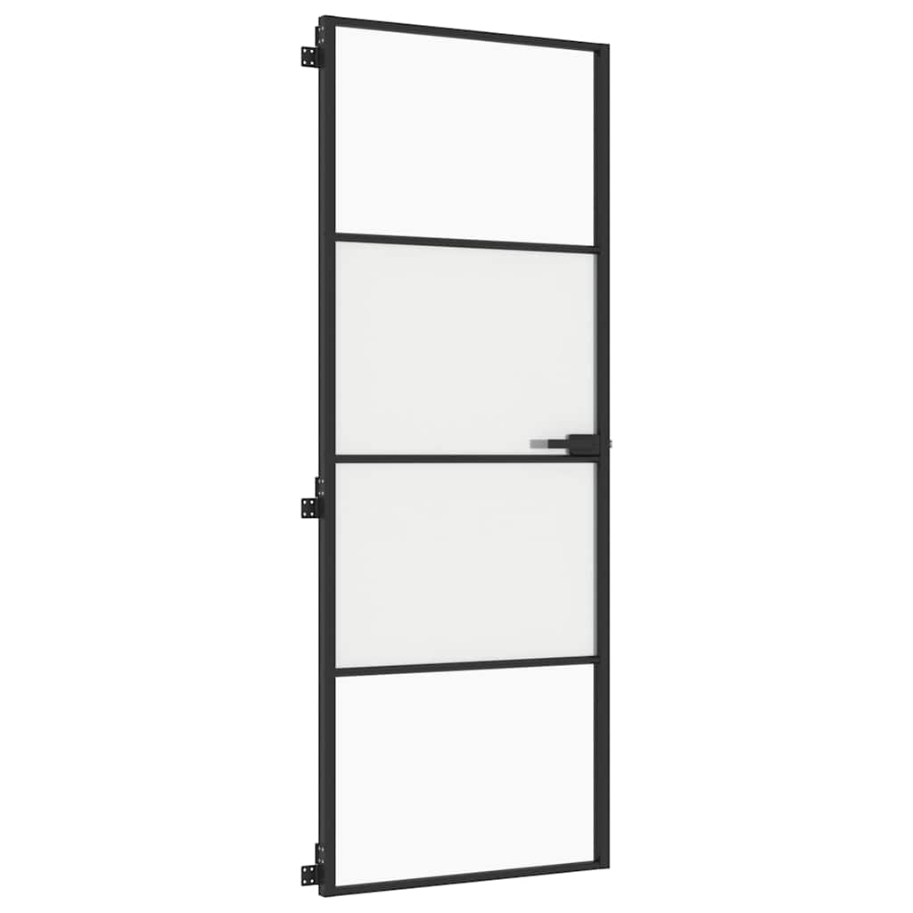 Innerdør slank svart 76x201,5 cm herdet glass og aluminium