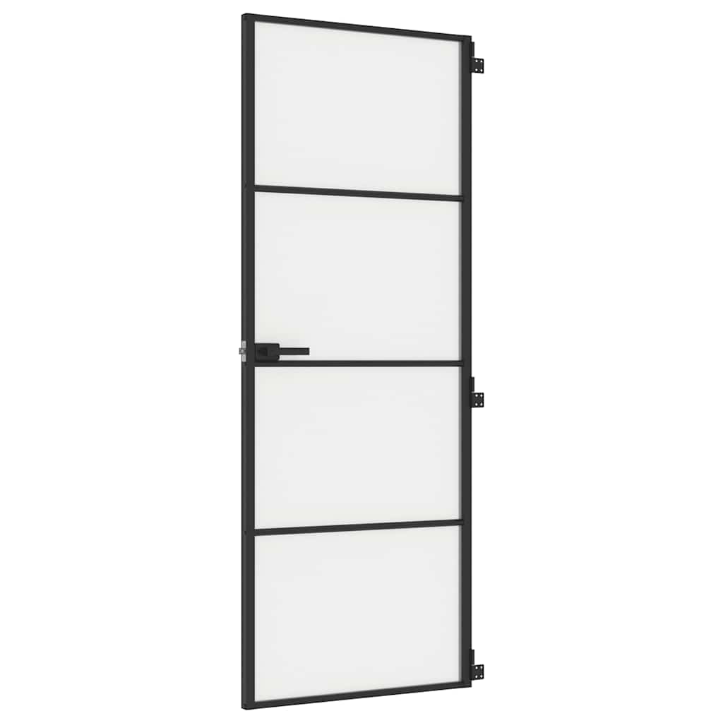 Innerdør slank svart 76x201,5 cm herdet glass og aluminium