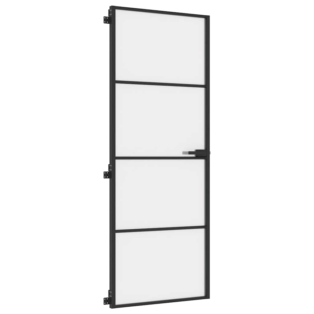 Innerdør slank svart 76x201,5 cm herdet glass og aluminium