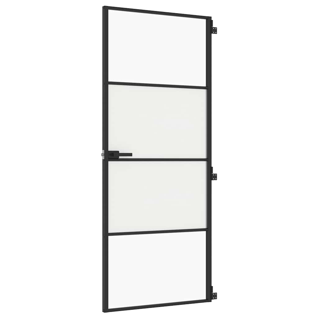 Innerdør slank svart 83x201,5 cm herdet glass og aluminium
