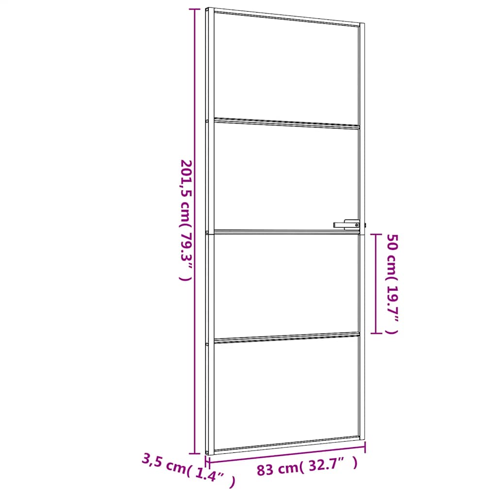 Innerdør slank svart 83x201,5 cm herdet glass og aluminium