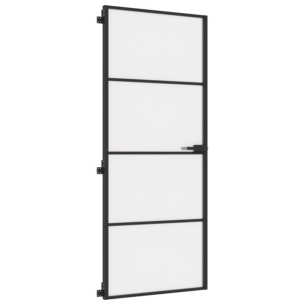 Innerdør slank svart 83x201,5 cm herdet glass og aluminium