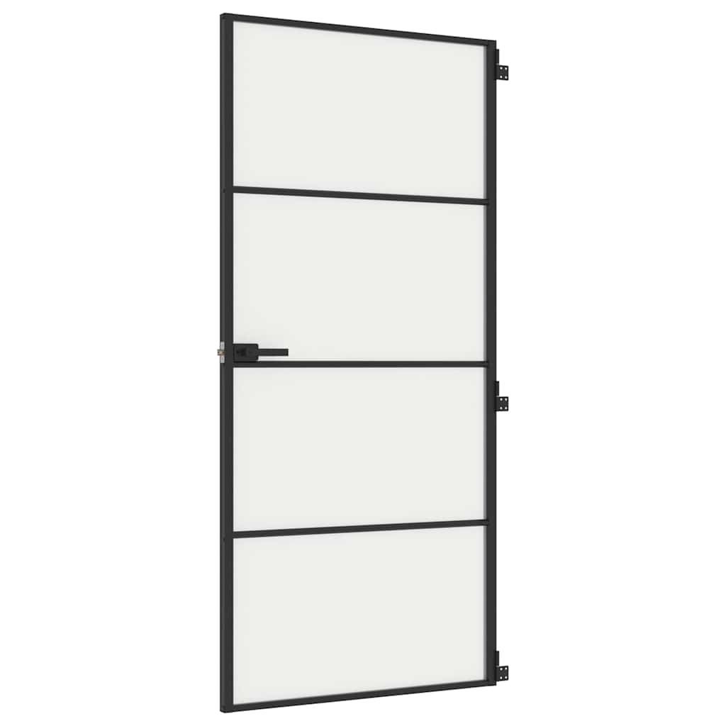Innerdør slank svart 93x201,5 cm herdet glass og aluminium