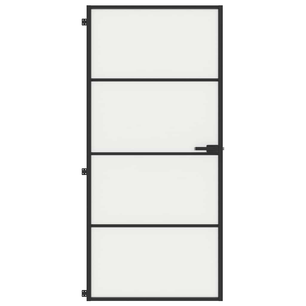 Innerdør slank svart 93x201,5 cm herdet glass og aluminium