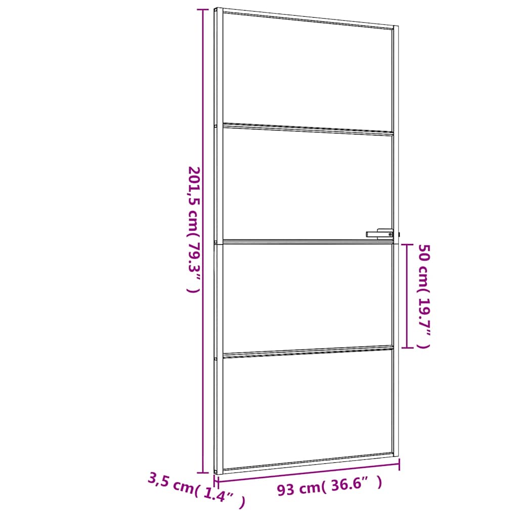 Innerdør slank svart 93x201,5 cm herdet glass og aluminium
