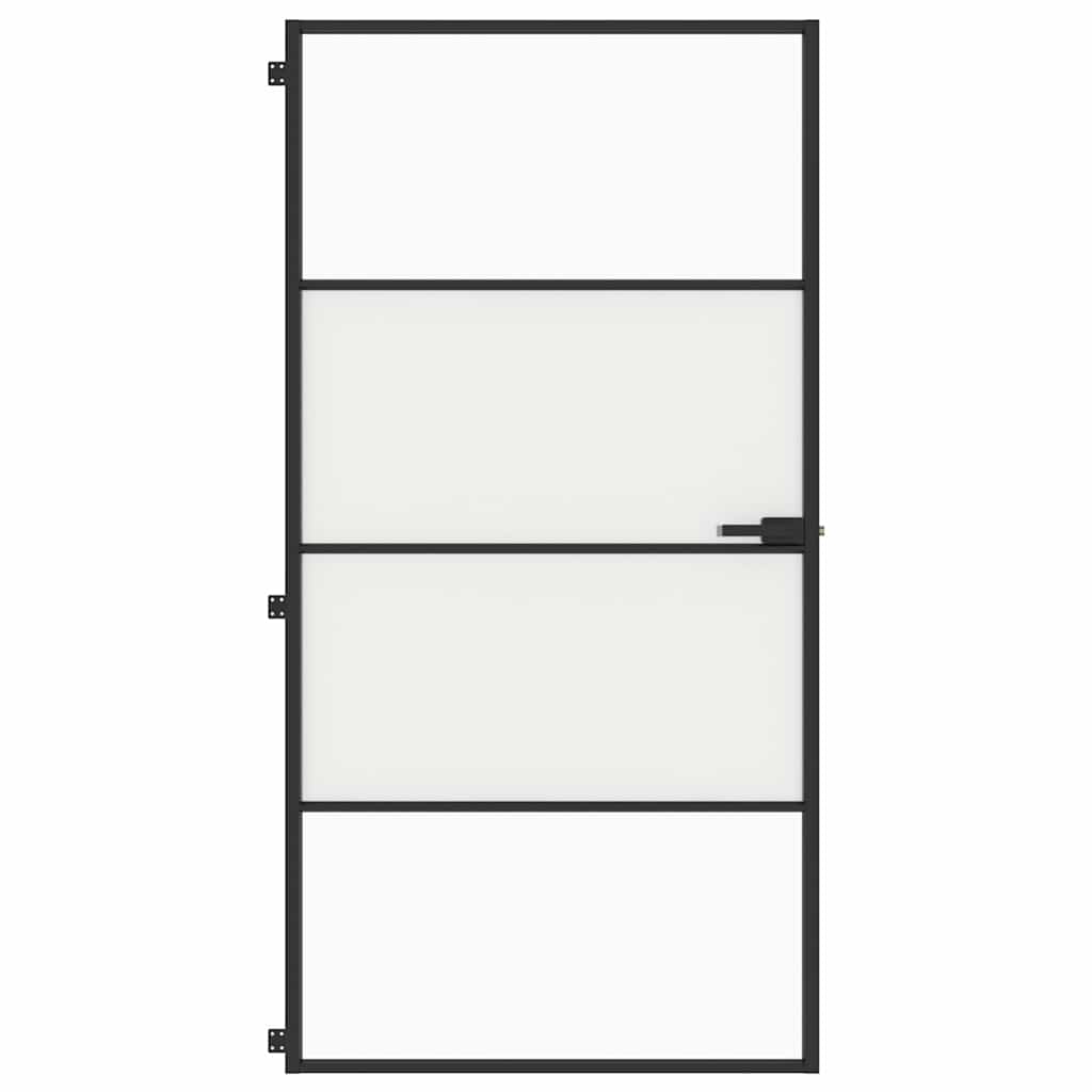 Innerdør slank svart 102,5x201,5 cm herdet glass og aluminium