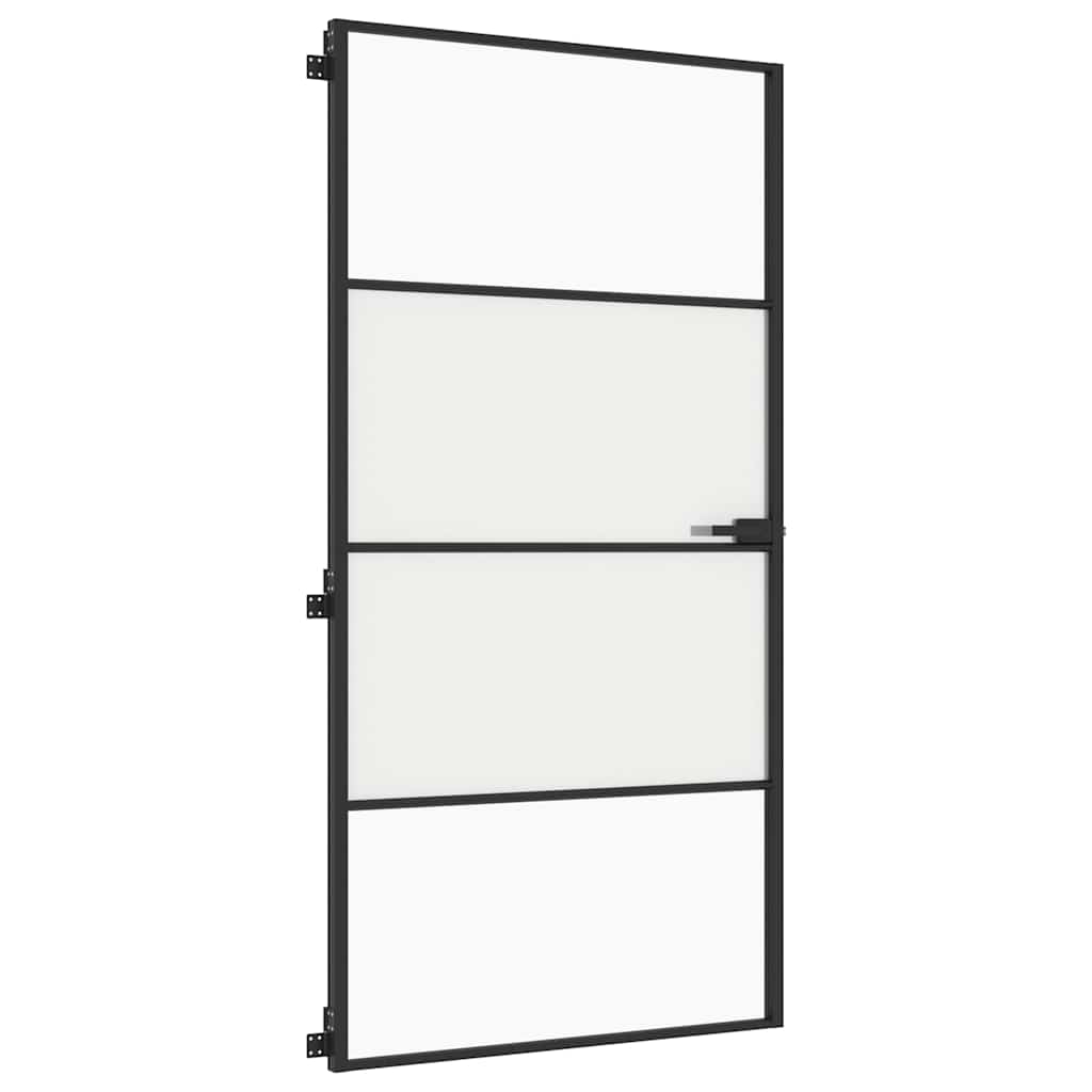 Innerdør slank svart 102,5x201,5 cm herdet glass og aluminium