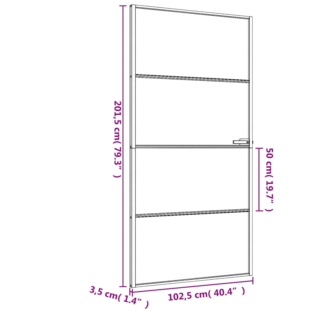 Innerdør slank svart 102,5x201,5 cm herdet glass og aluminium