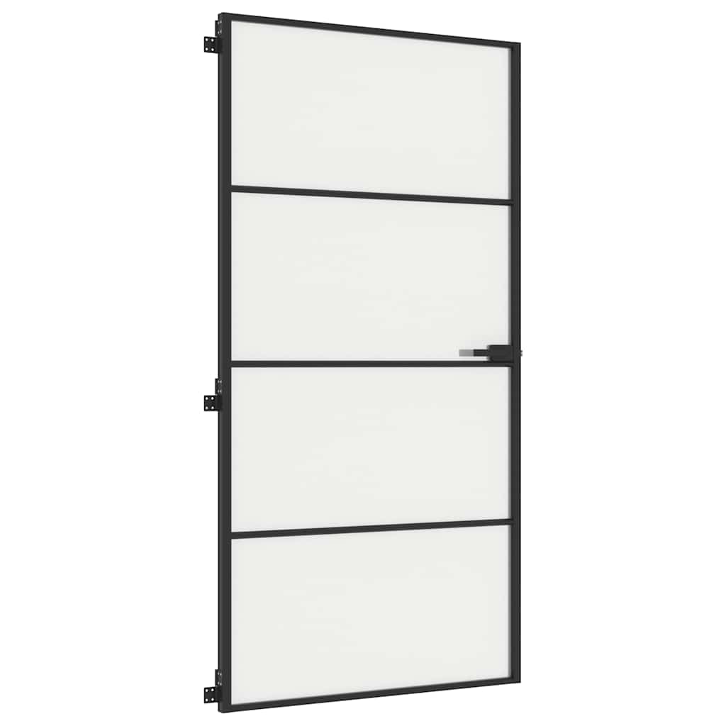 Innerdør slank svart 102,5x201,5 cm herdet glass og aluminium