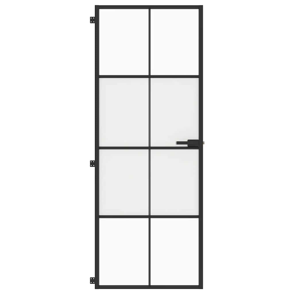 Innerdør slank svart 76x201,5 cm herdet glass og aluminium