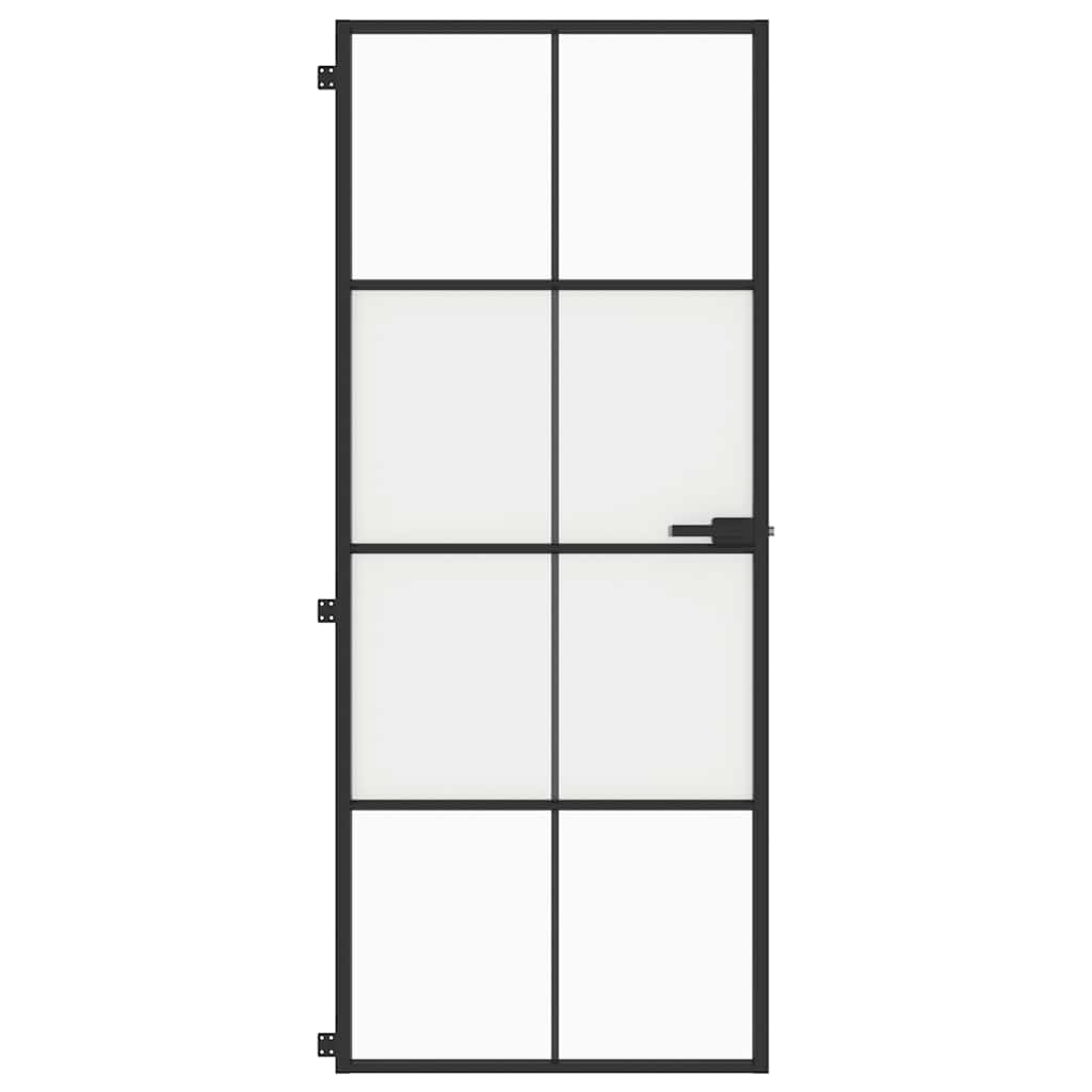 Innerdør slank svart 83x201,5 cm herdet glass og aluminium