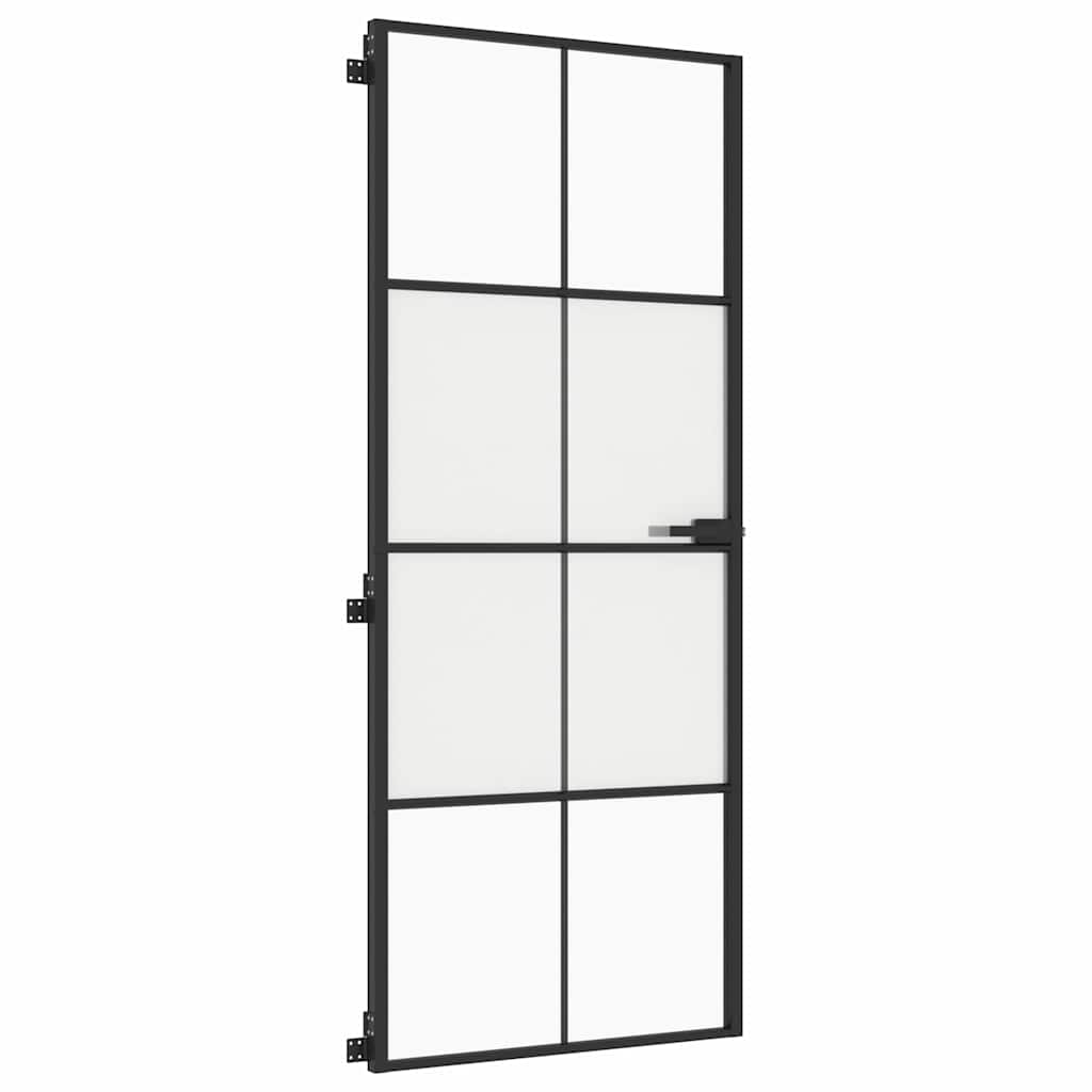 Innerdør slank svart 83x201,5 cm herdet glass og aluminium