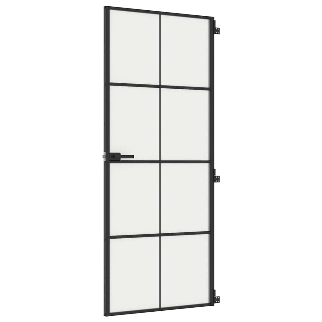 Innerdør slank svart 83x201,5 cm herdet glass og aluminium