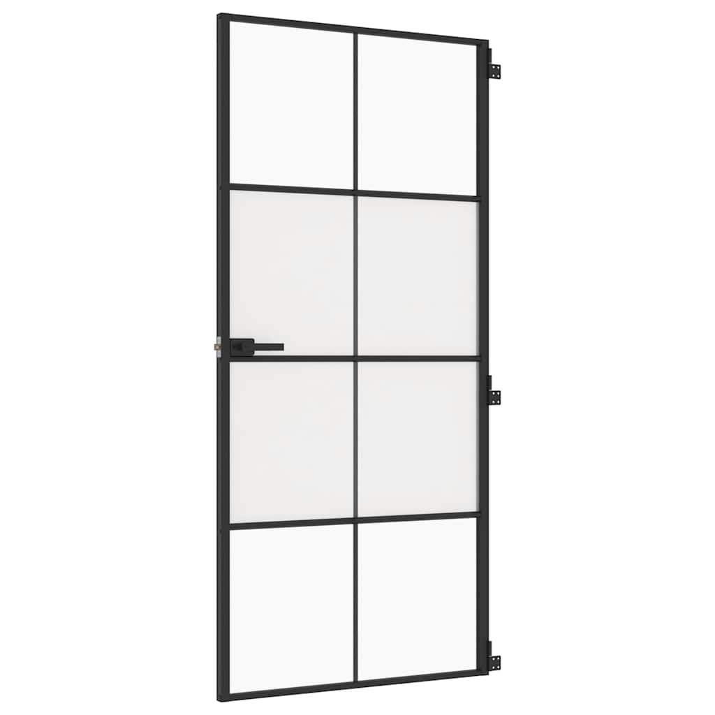 Innerdør slank svart 93x201,5 cm herdet glass og aluminium