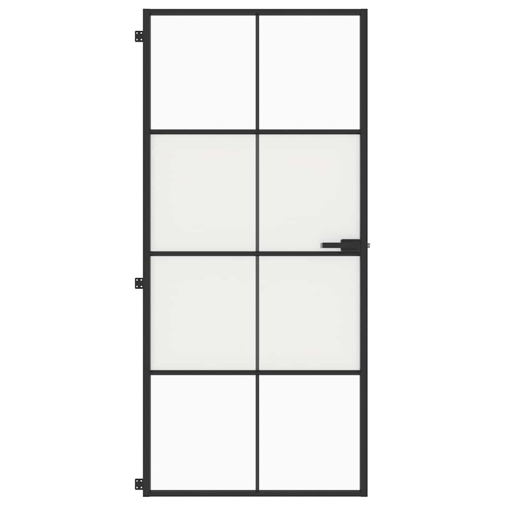 Innerdør slank svart 93x201,5 cm herdet glass og aluminium