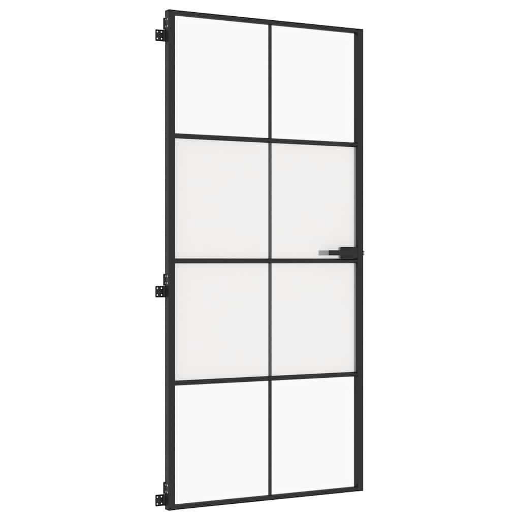 Innerdør slank svart 93x201,5 cm herdet glass og aluminium