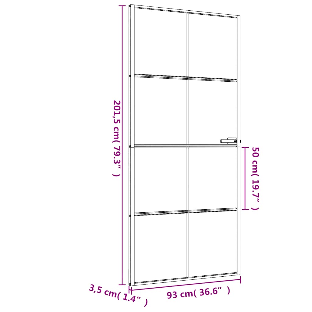 Innerdør slank svart 93x201,5 cm herdet glass og aluminium