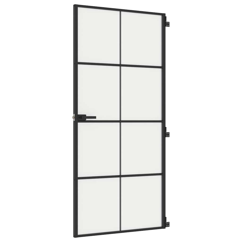 Innerdør slank svart 93x201,5 cm herdet glass og aluminium