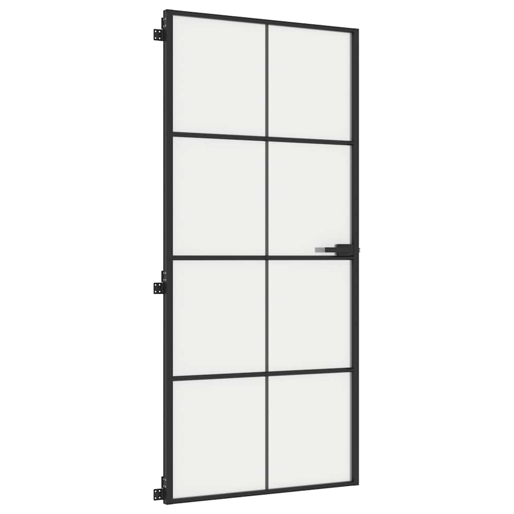 Innerdør slank svart 93x201,5 cm herdet glass og aluminium