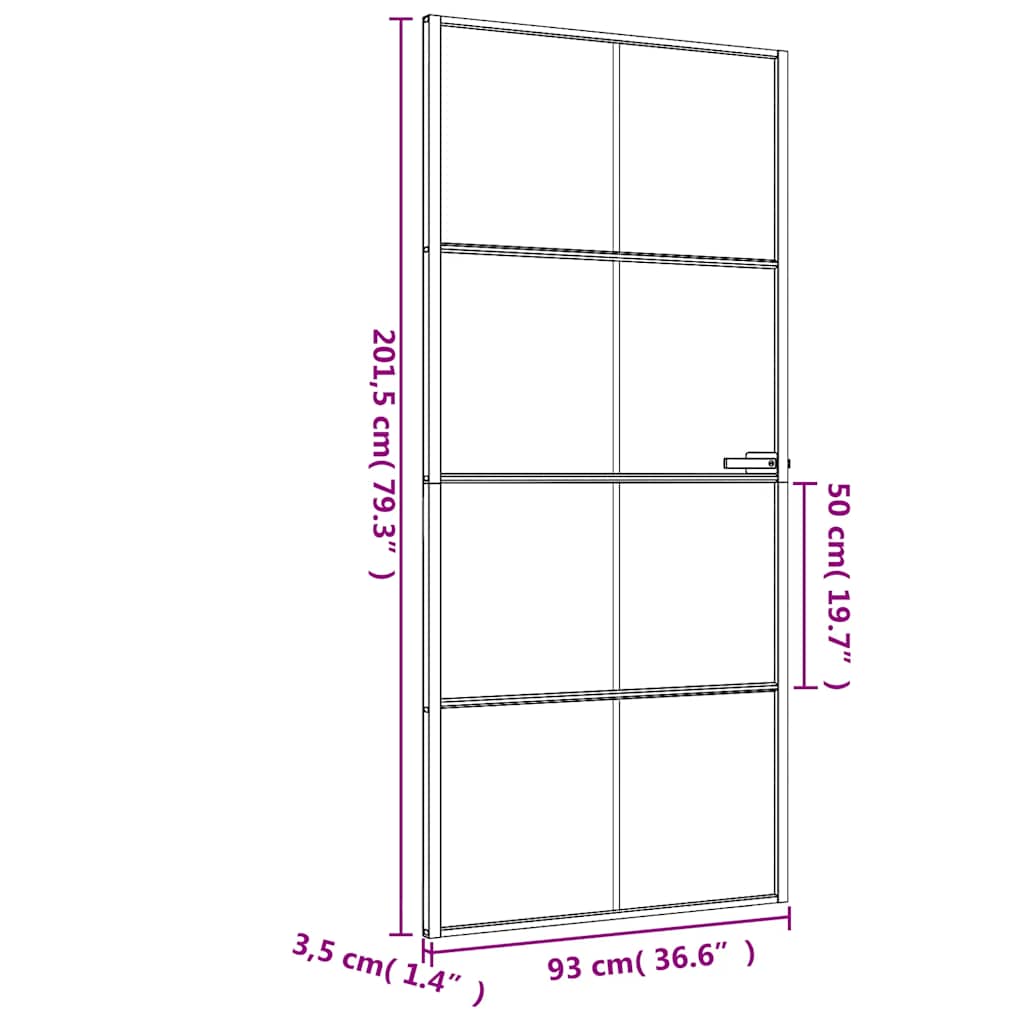 Innerdør slank svart 93x201,5 cm herdet glass og aluminium