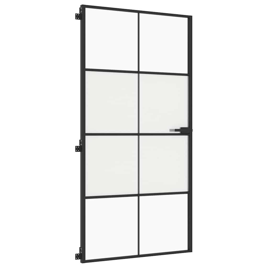 Innerdør slank svart 102,5x201,5 cm herdet glass og aluminium