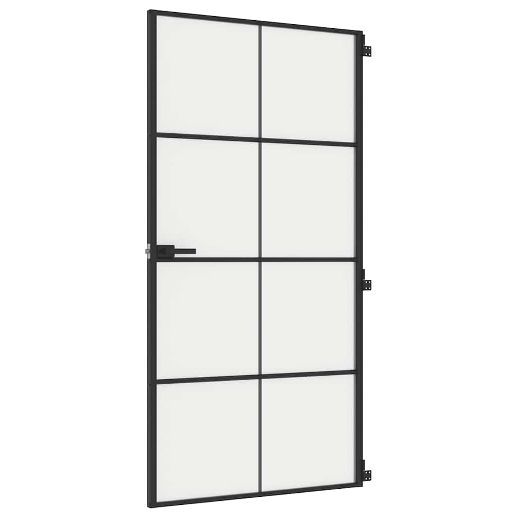 Innerdør slank svart 102,5x201,5 cm herdet glass og aluminium