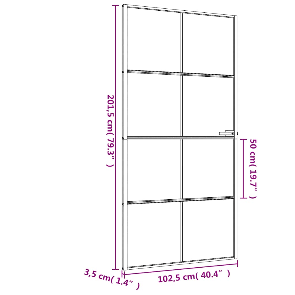 Innerdør slank svart 102,5x201,5 cm herdet glass og aluminium