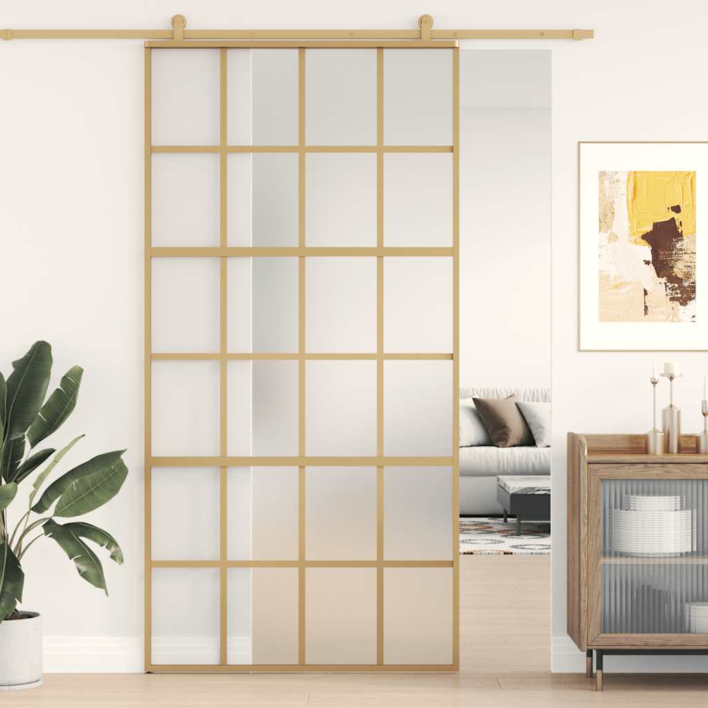 Skyvedør gull 102,5x205 cm frostet ESG glass og aluminium