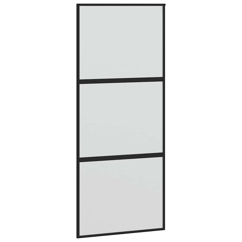 Skyvedør svart 90x205 cm herdet glass og aluminium