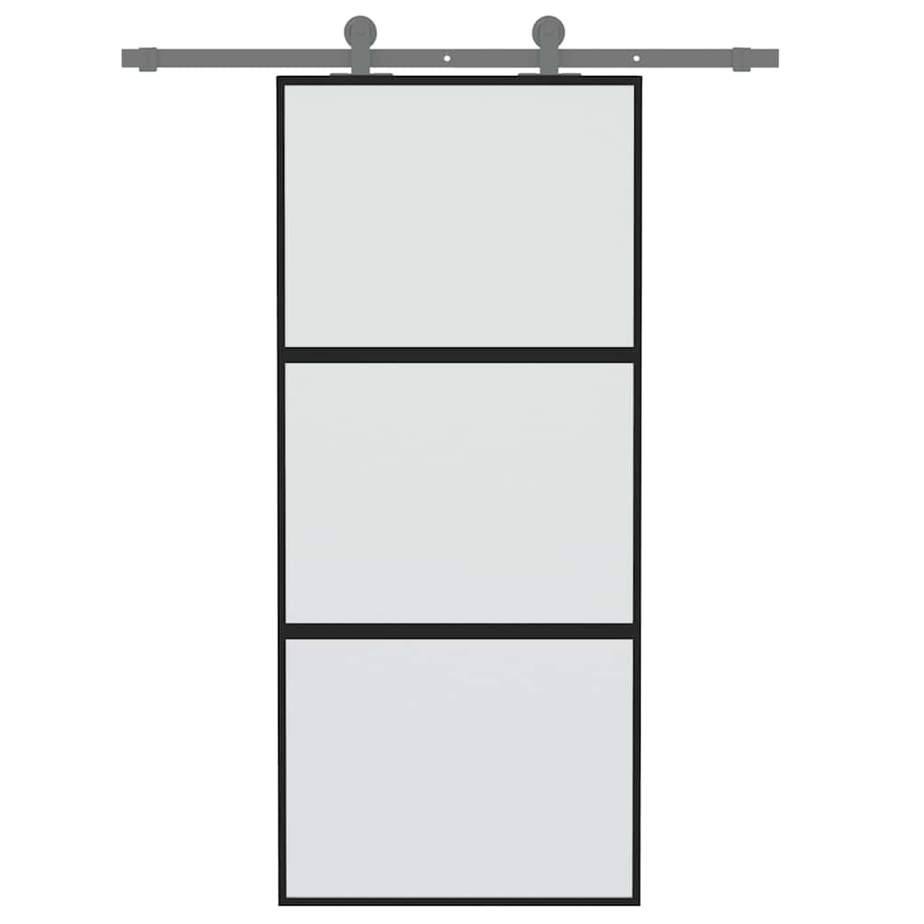 Skyvedør svart 90x205 cm herdet glass og aluminium