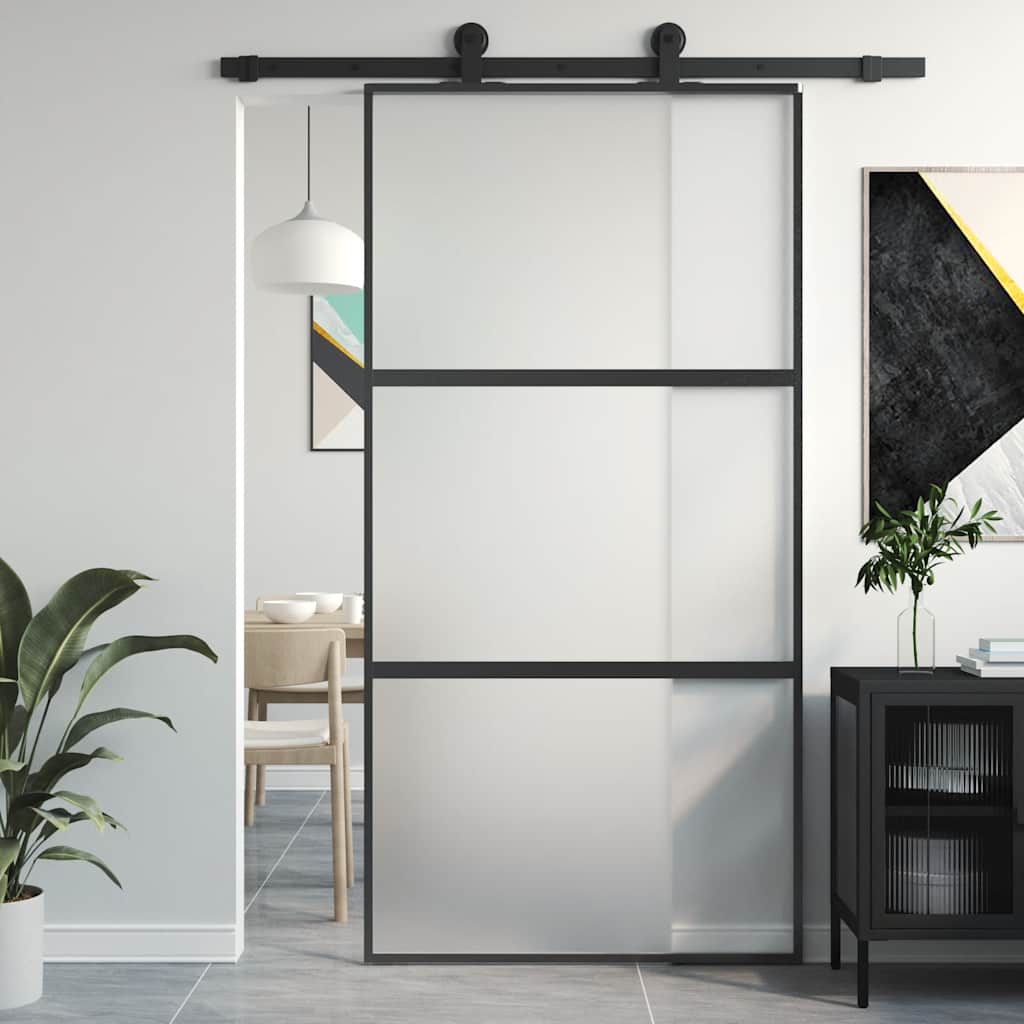 Skyvedør svart 102,5x205 cm herdet glass og aluminium