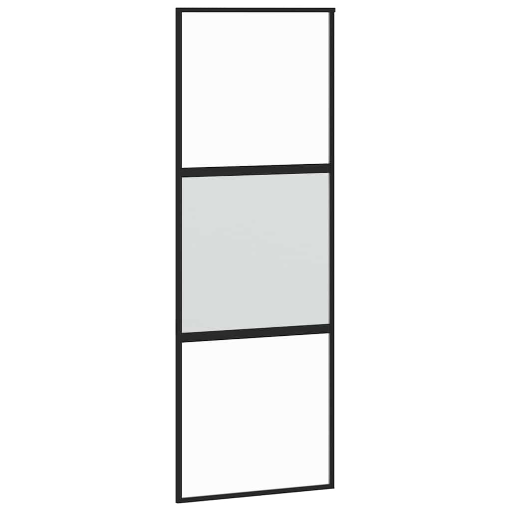 Skyvedør svart 76x205 cm herdet glass og aluminium