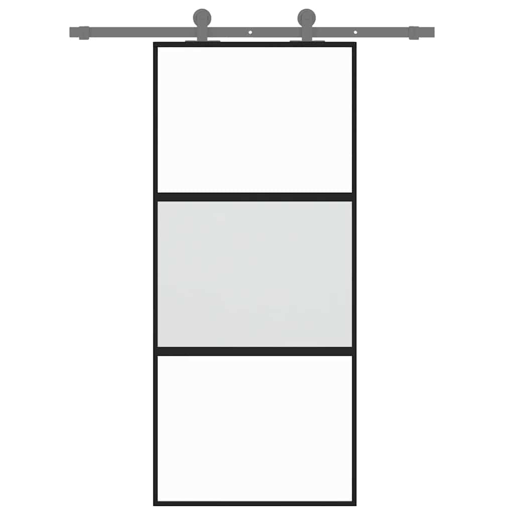 Skyvedør svart 90x205 cm herdet glass og aluminium