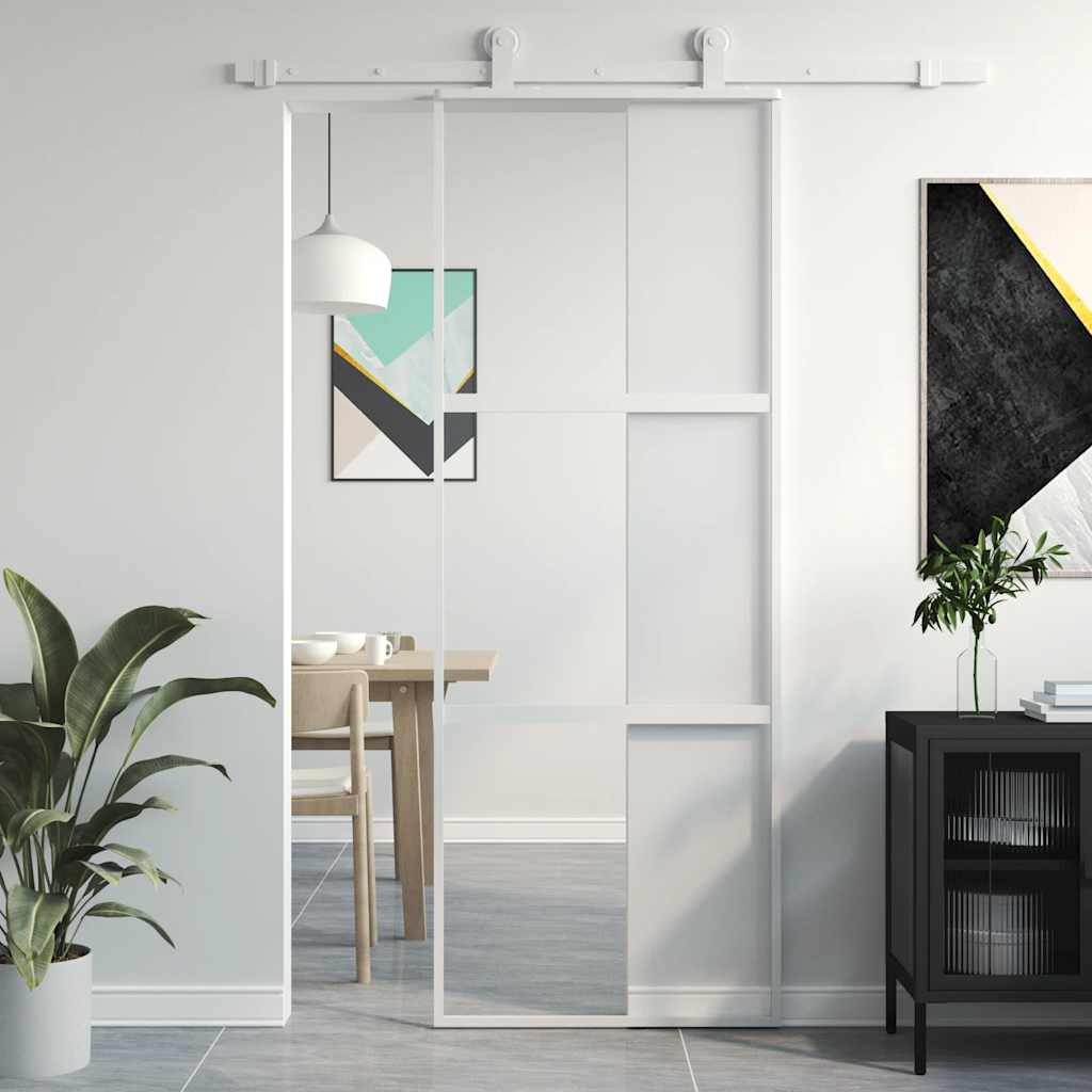 Skyvedør hvit 76x205 cm herdet glass og aluminium