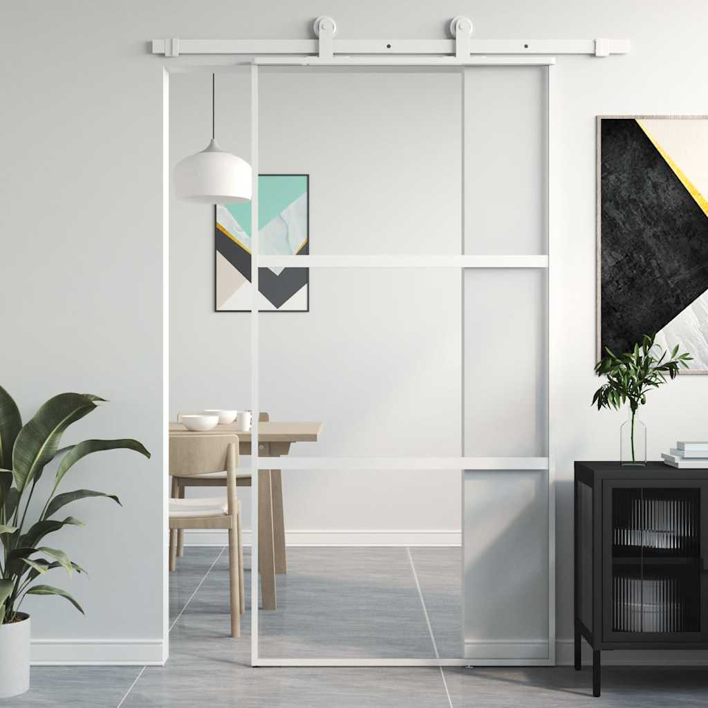 Skyvedør hvit 102,5x205 cm herdet glass og aluminium