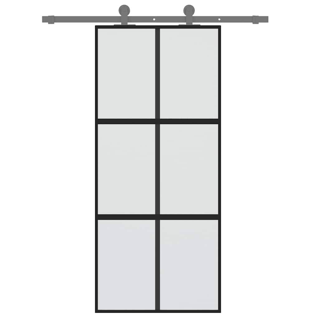 Skyvedør svart 90x205 cm herdet glass og aluminium