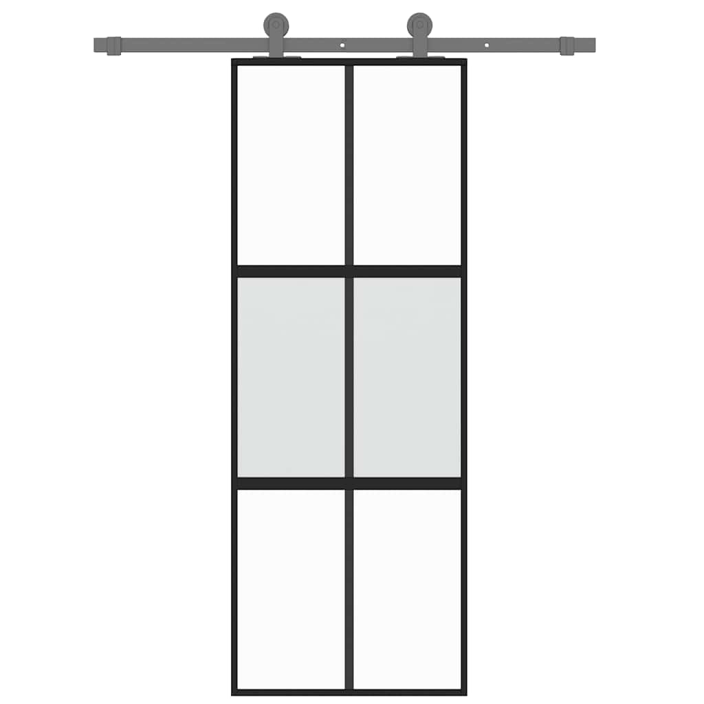 Skyvedør svart 76x205 cm herdet glass og aluminium