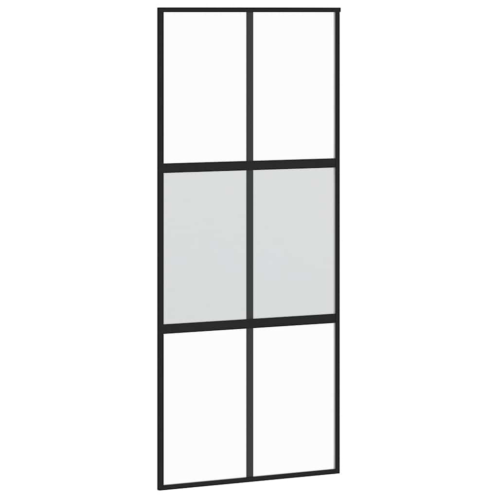 Skyvedør svart 90x205 cm herdet glass og aluminium