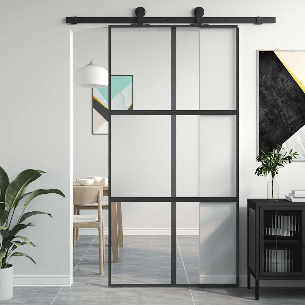 Skyvedør svart 102,5x205 cm herdet glass og aluminium