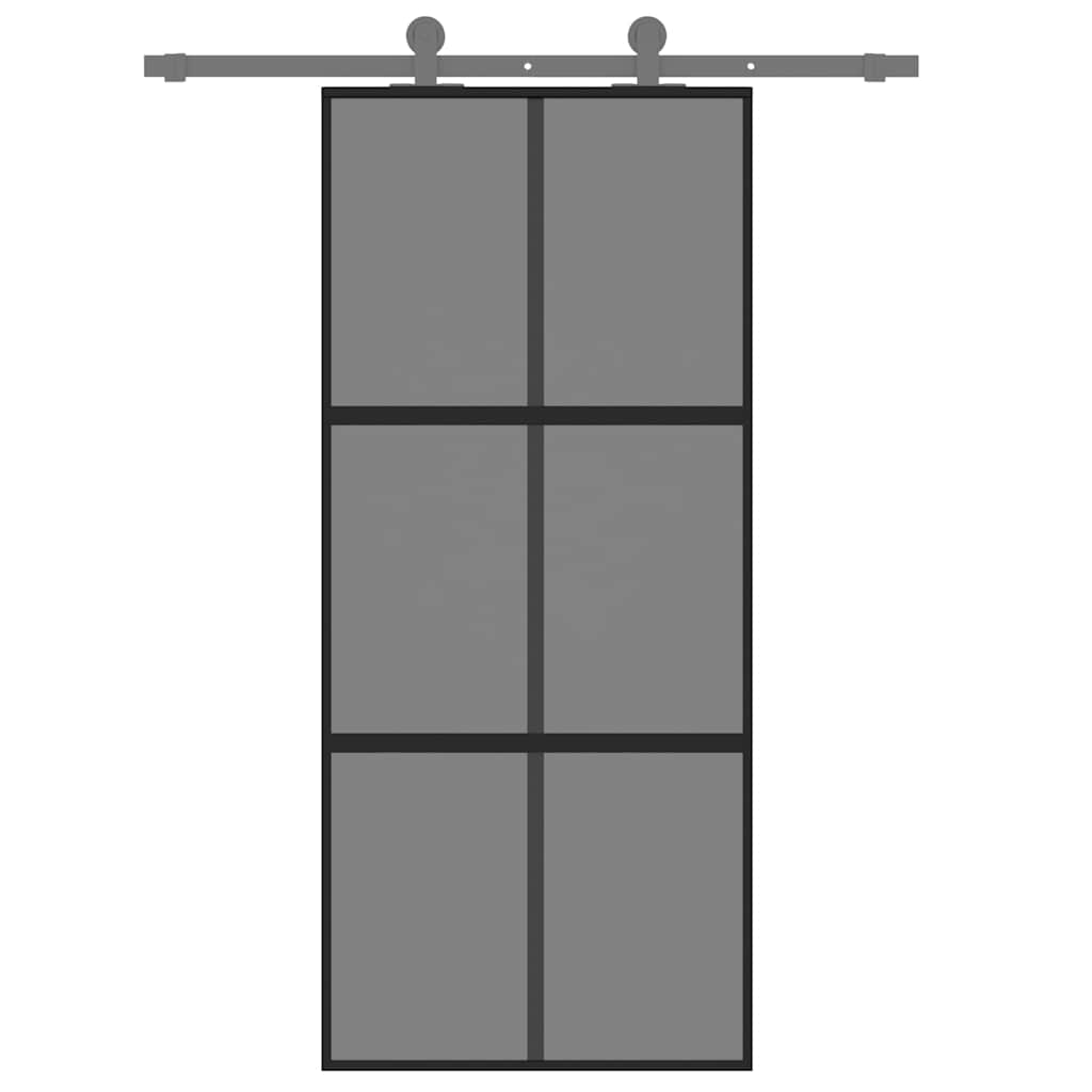 Skyvedør svart 90x205 cm herdet glass og aluminium