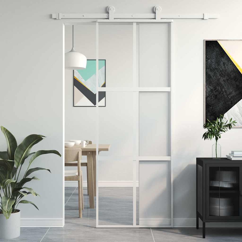 Skyvedør hvit 76x205 cm herdet glass og aluminium