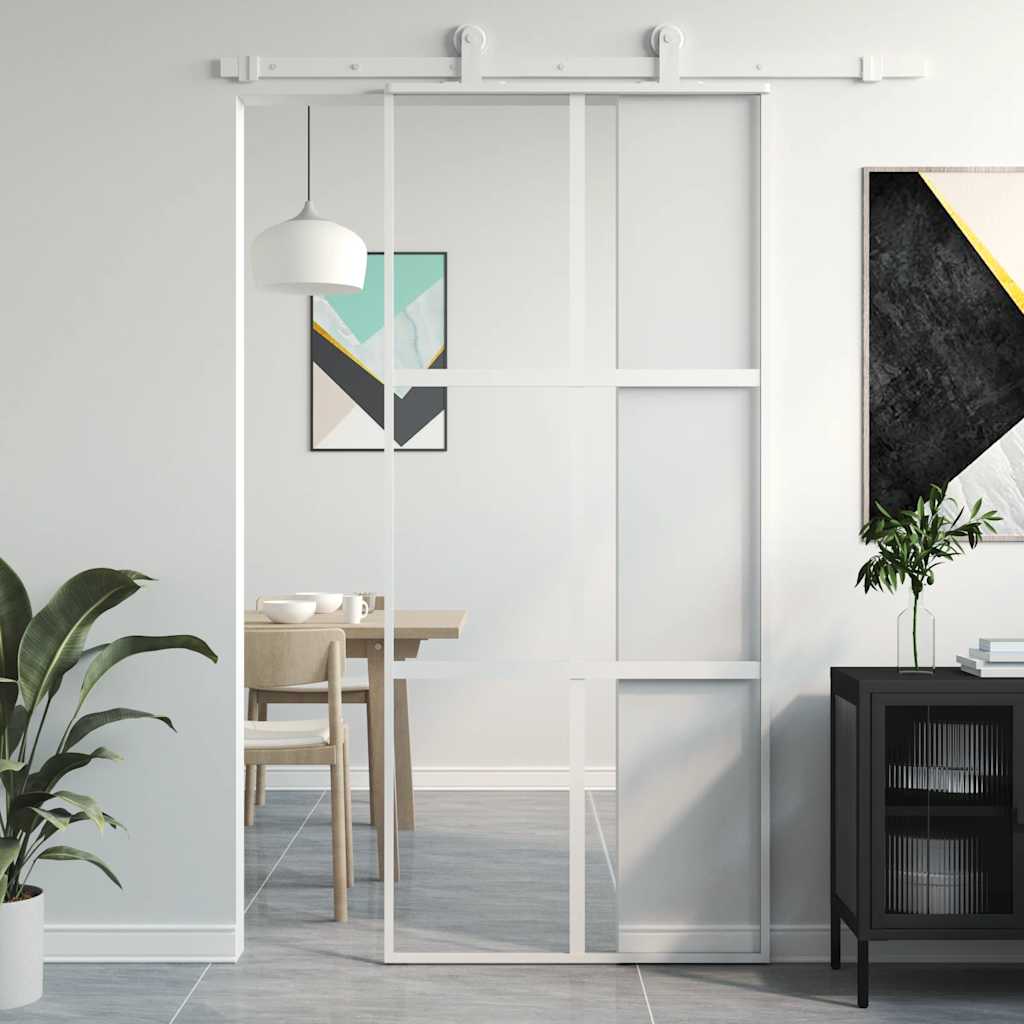Skyvedør hvit 90x205 cm herdet glass og aluminium