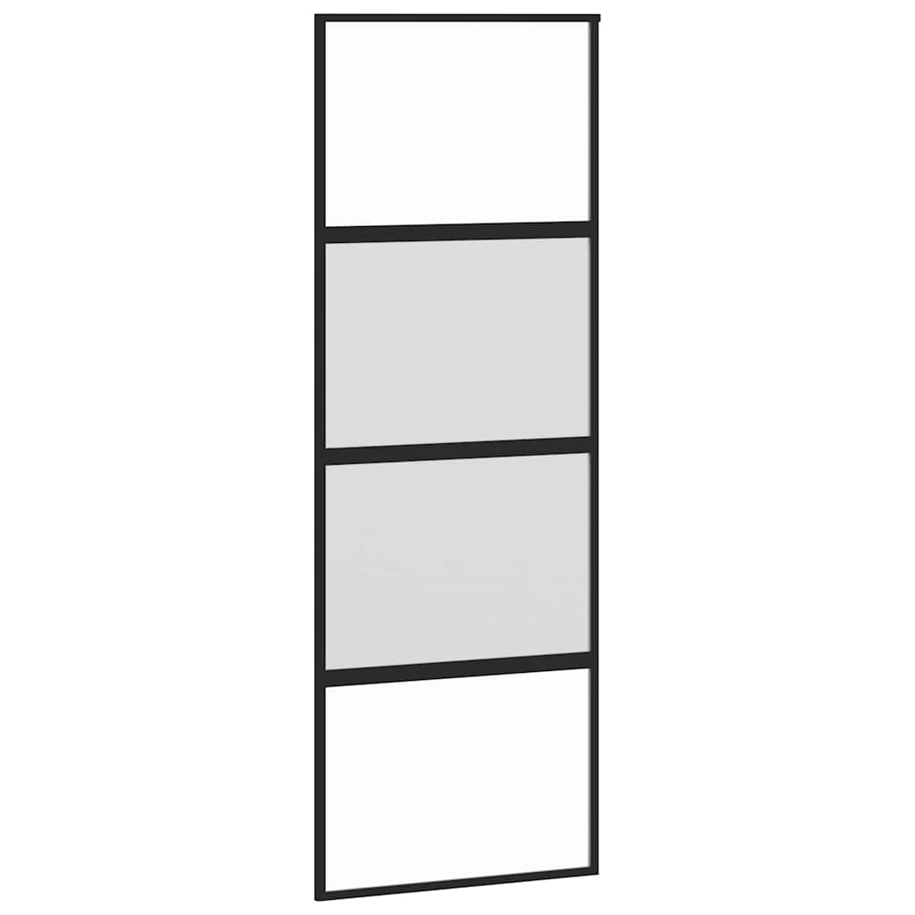 Skyvedør svart 76x205 cm herdet glass og aluminium