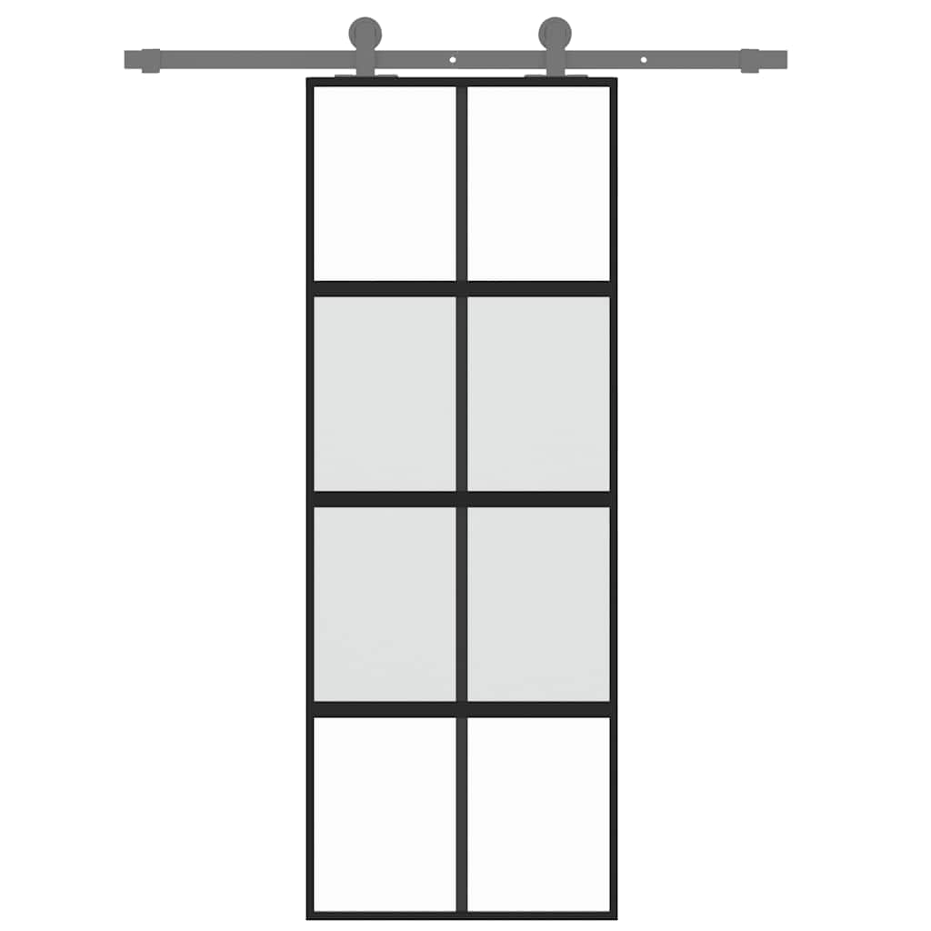 Skyvedør svart 76x205 cm herdet glass og aluminium